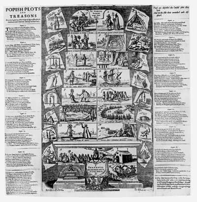 Popish Plots and Treasons from the Beginning of the Reign of Queen Elizabeth, Illustrated with Emblems and Explained in Verse, engraved by Cornelis Danckerts by English School